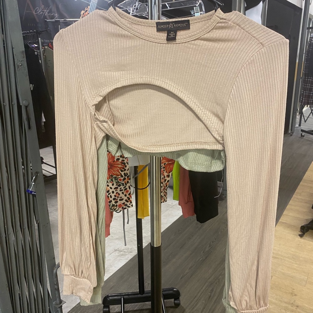 Tan crop long sleeve shirt